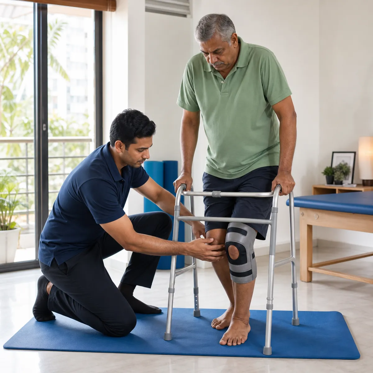Physiotherapist assessing symptoms and functional limitations relevant to Assistive Device Fitting and Training in Kolkata