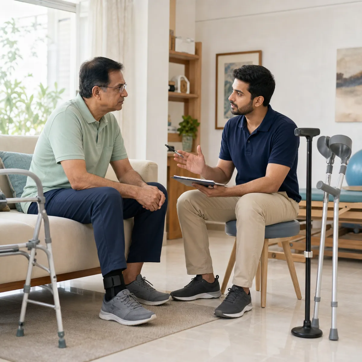 Physiotherapist completing an individualized Assistive Device Fitting and Training assessment in Kolkata