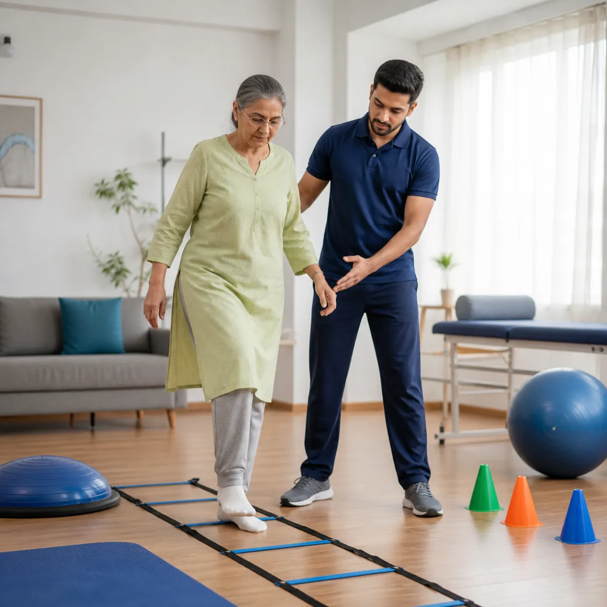 Physiotherapist guiding a structured Balance and Coordination Training treatment session in Kolkata