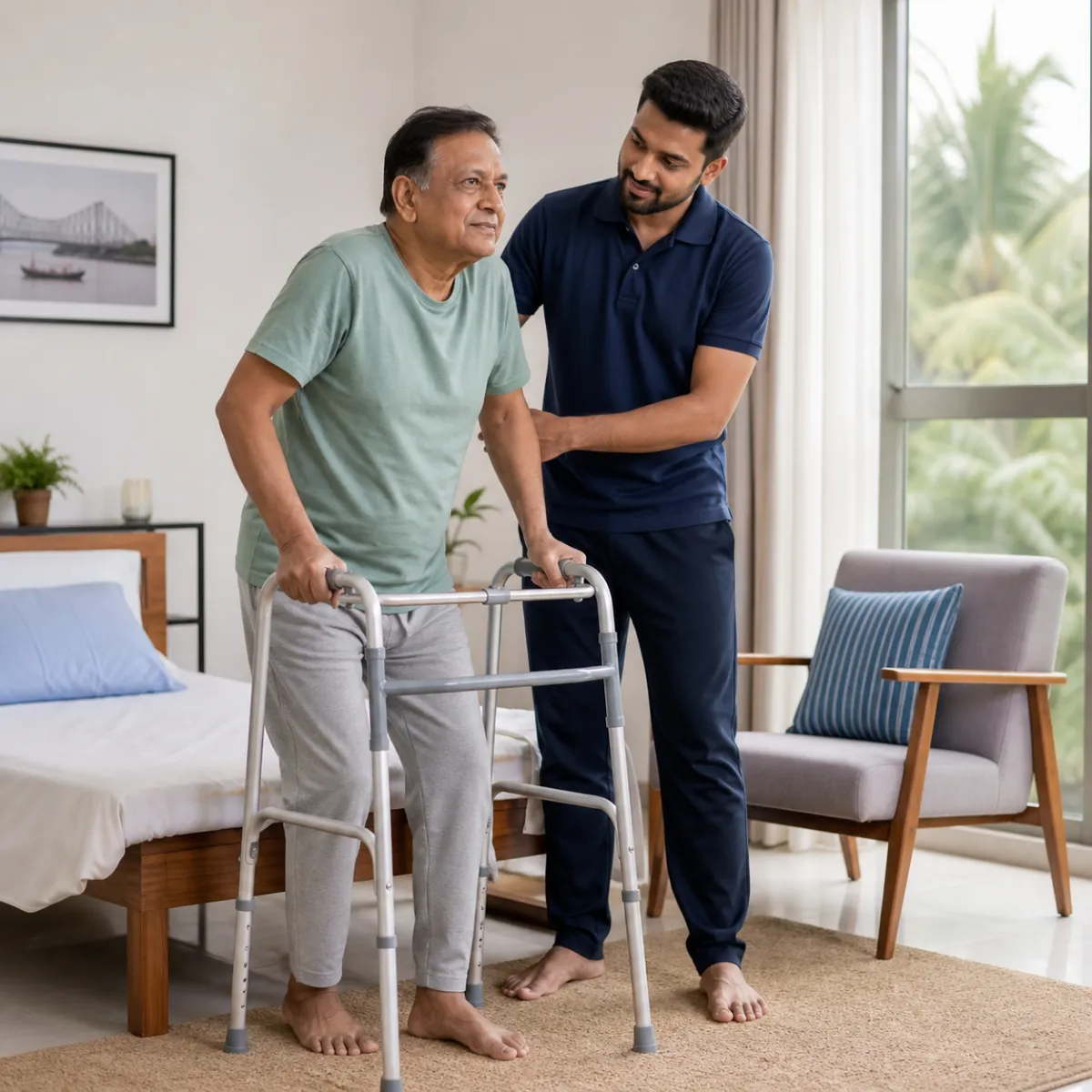 Patient participating in a goal-focused Bedridden Patient Rehabilitation session with a physiotherapist in Kolkata