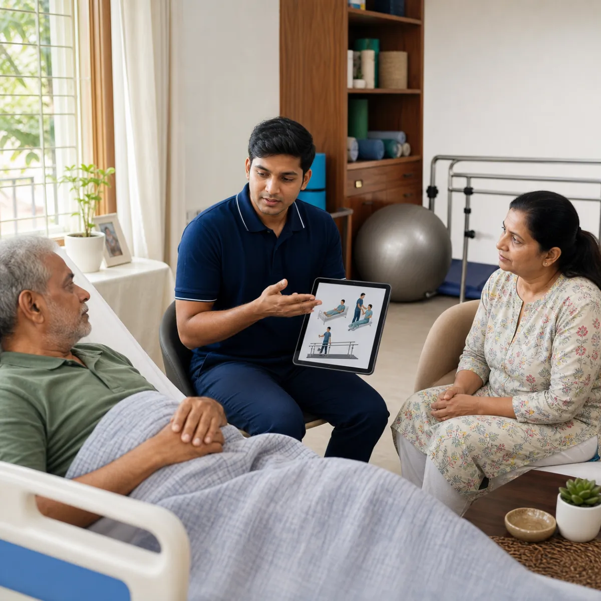CareMotion physiotherapist delivering a personalized Bedridden Patient Rehabilitation service in Kolkata