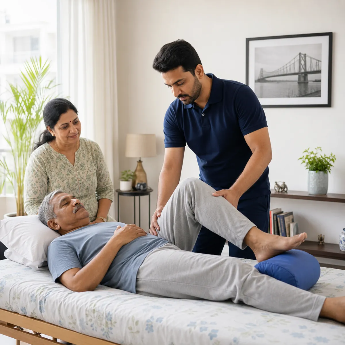 Physiotherapist guiding a structured Bedridden Patient Rehabilitation treatment session in Kolkata