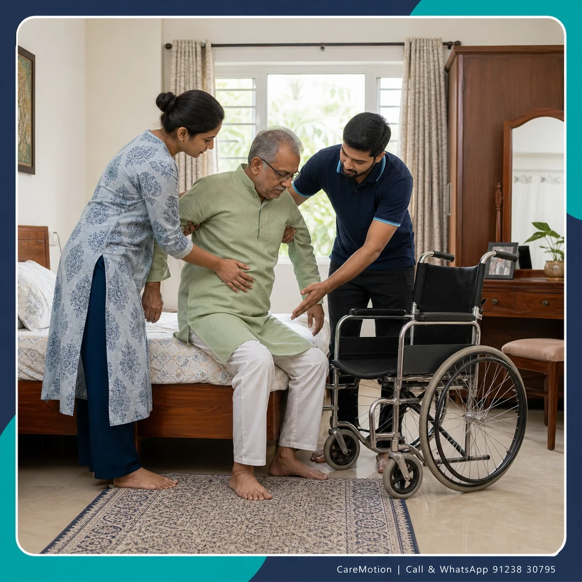 Physiotherapist guiding a structured Caregiver Training session in Beliaghata