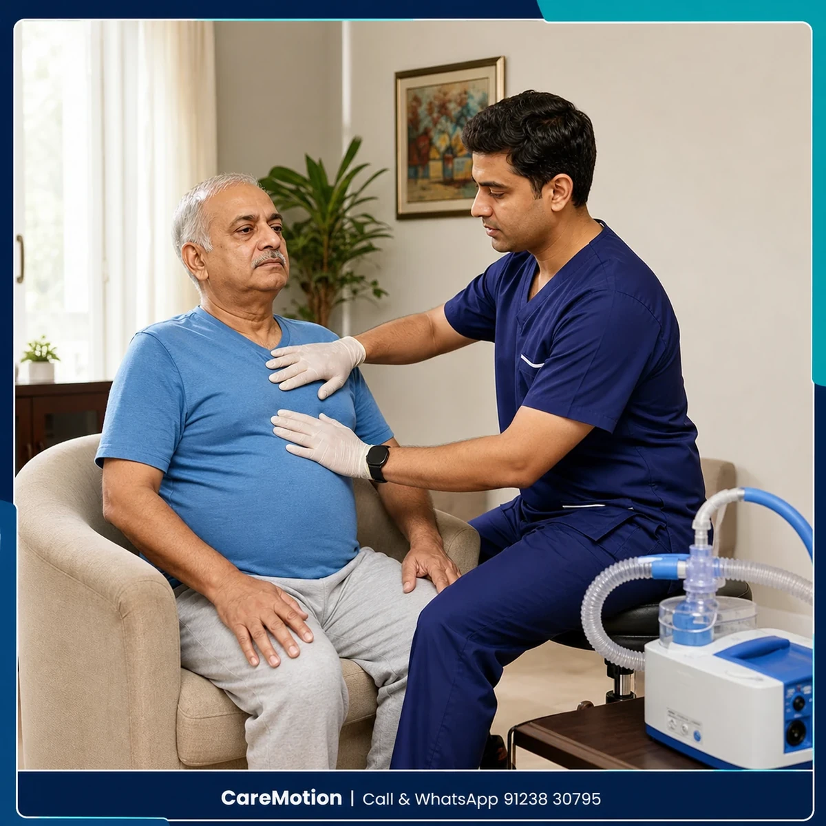 Physiotherapist assessing a patient for respiratory dysfunction and lung health in Kolkata