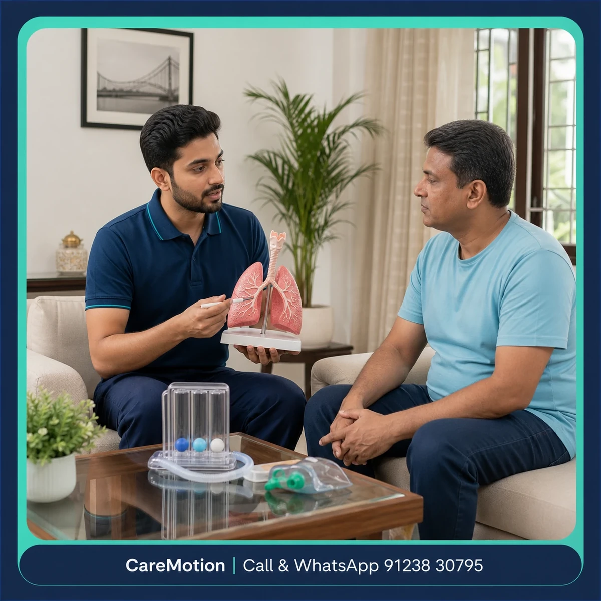Physiotherapist conducting an individualized respiratory assessment using a stethoscope in Kolkata