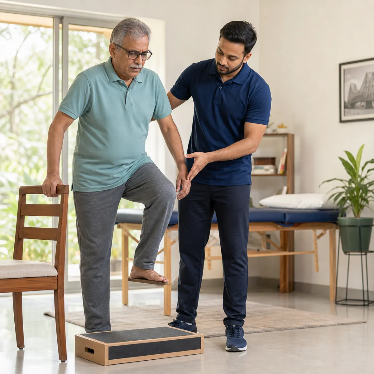 Physiotherapist assessing symptoms and functional limitations relevant to COPD Pulmonary Rehabilitation in Kolkata