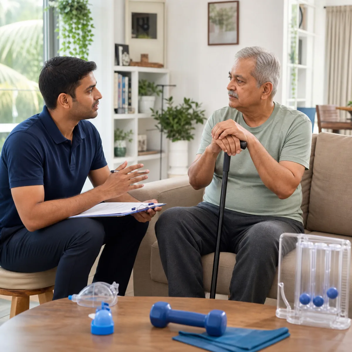 Physiotherapist completing an individualized COPD Pulmonary Rehabilitation assessment in Kolkata