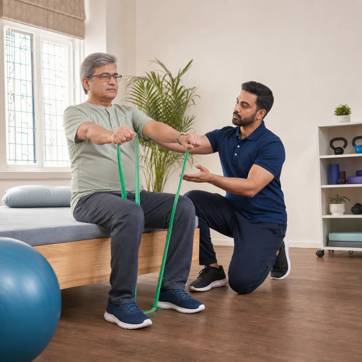 Physiotherapist guiding a structured COPD Pulmonary Rehabilitation treatment session in Kolkata