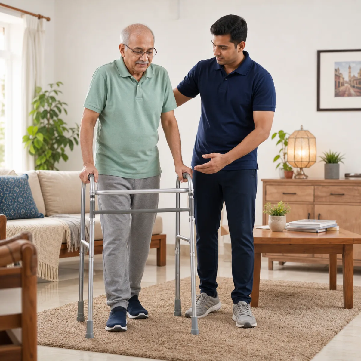 Patient participating in a goal-focused Critical Elderly Rehabilitation session with a physiotherapist in Kolkata