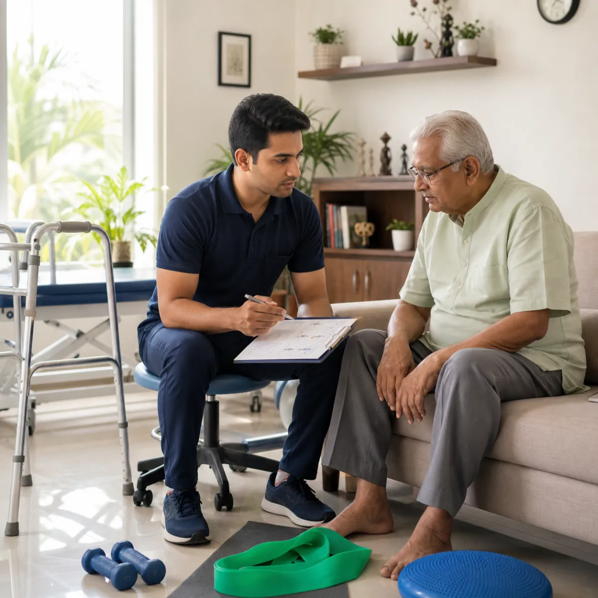 Physiotherapist completing an individualized Critical Elderly Rehabilitation assessment in Kolkata