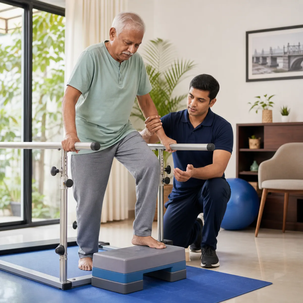 Physiotherapist guiding a structured Critical Elderly Rehabilitation treatment session in Kolkata