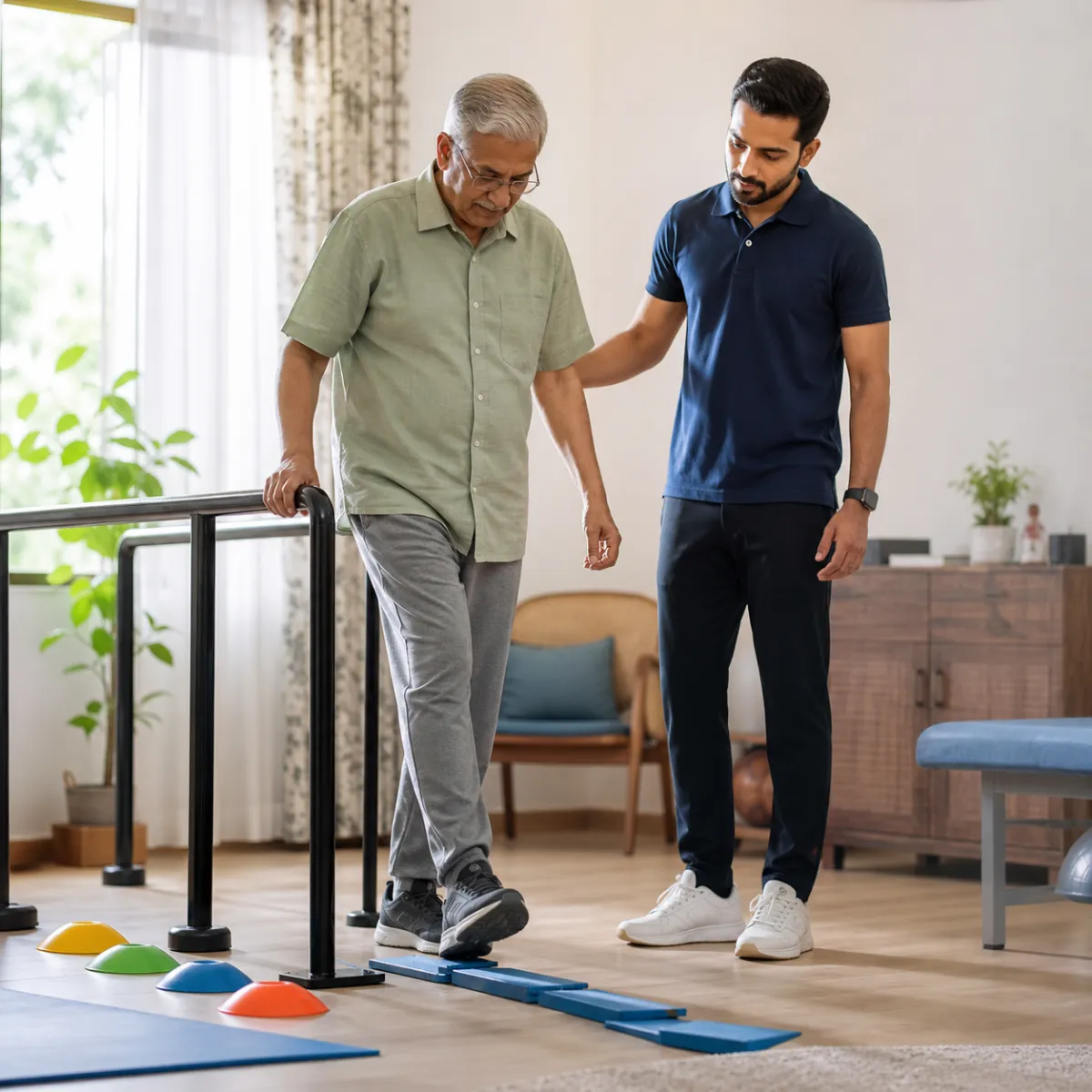 Patient participating in a goal-focused Dementia and Alzheimer's Mobility Care session with a physiotherapist in Kolkata