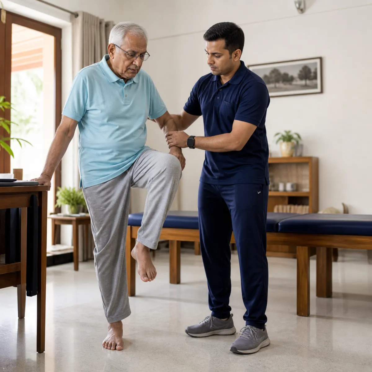 Physiotherapist assessing symptoms and functional limitations relevant to Dementia and Alzheimer's Mobility Care in Kolkata