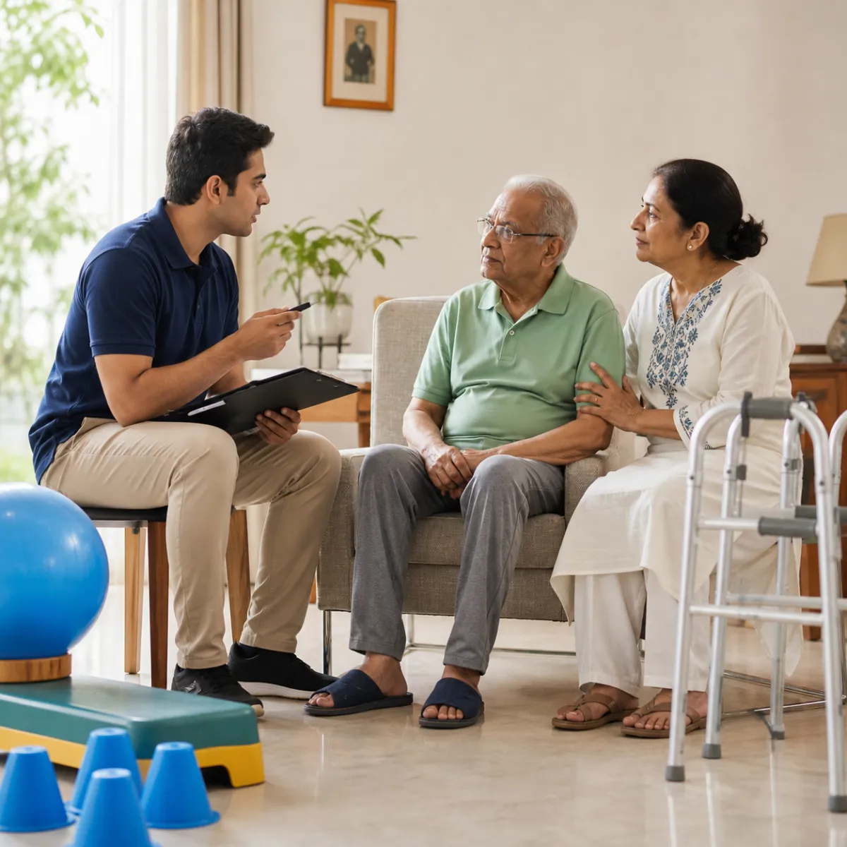 Physiotherapist completing an individualized Dementia and Alzheimer's Mobility Care assessment in Kolkata