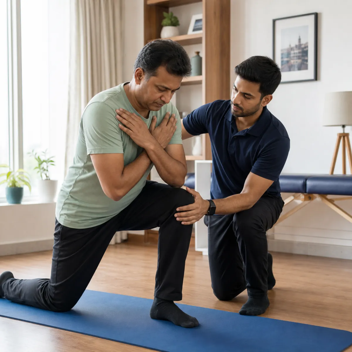 Physiotherapist assessing symptoms and functional limitations relevant to Ergonomic Assessment in Beliaghata