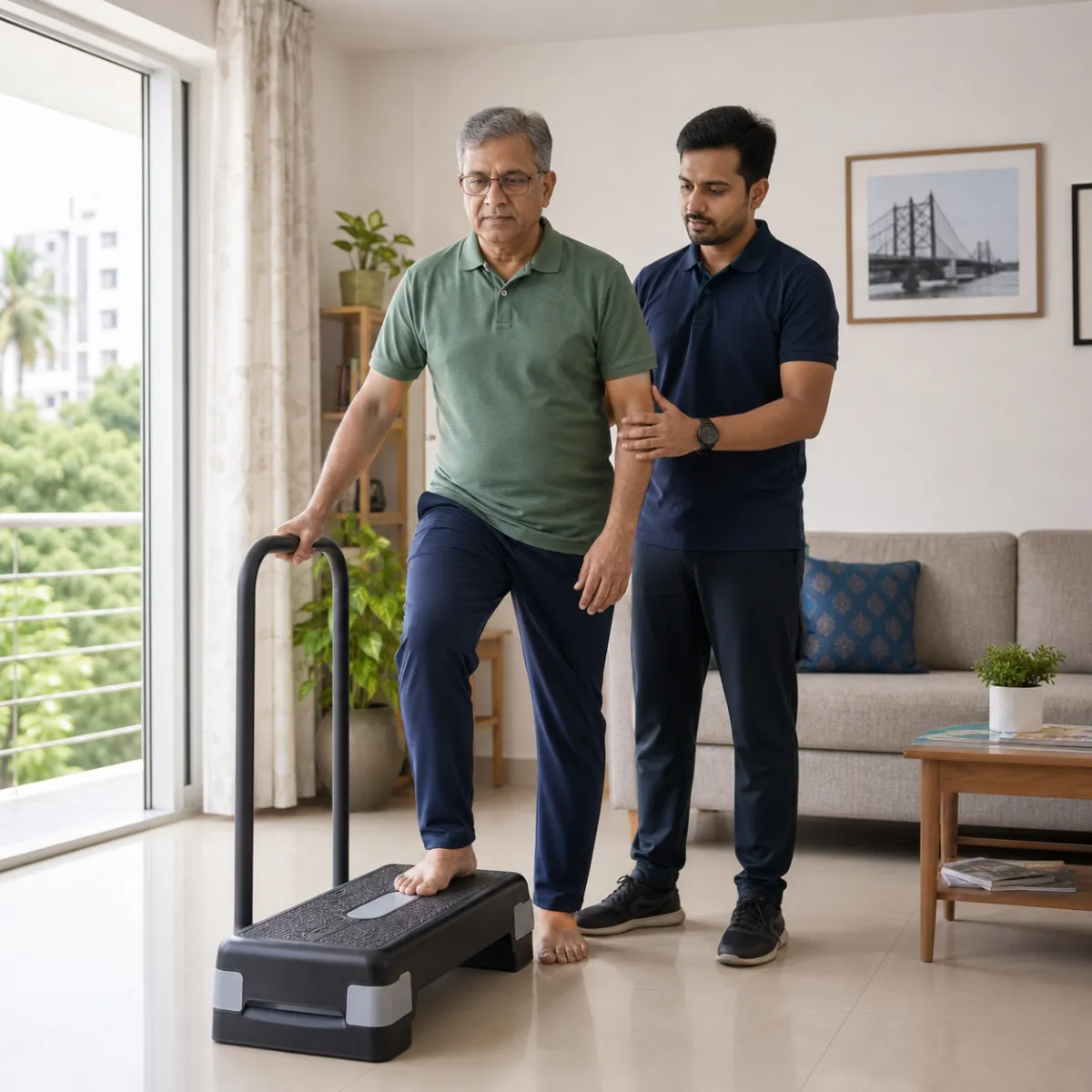 Patient participating in a goal-focused Home Exercise Therapy Programs session with a physiotherapist in Kolkata