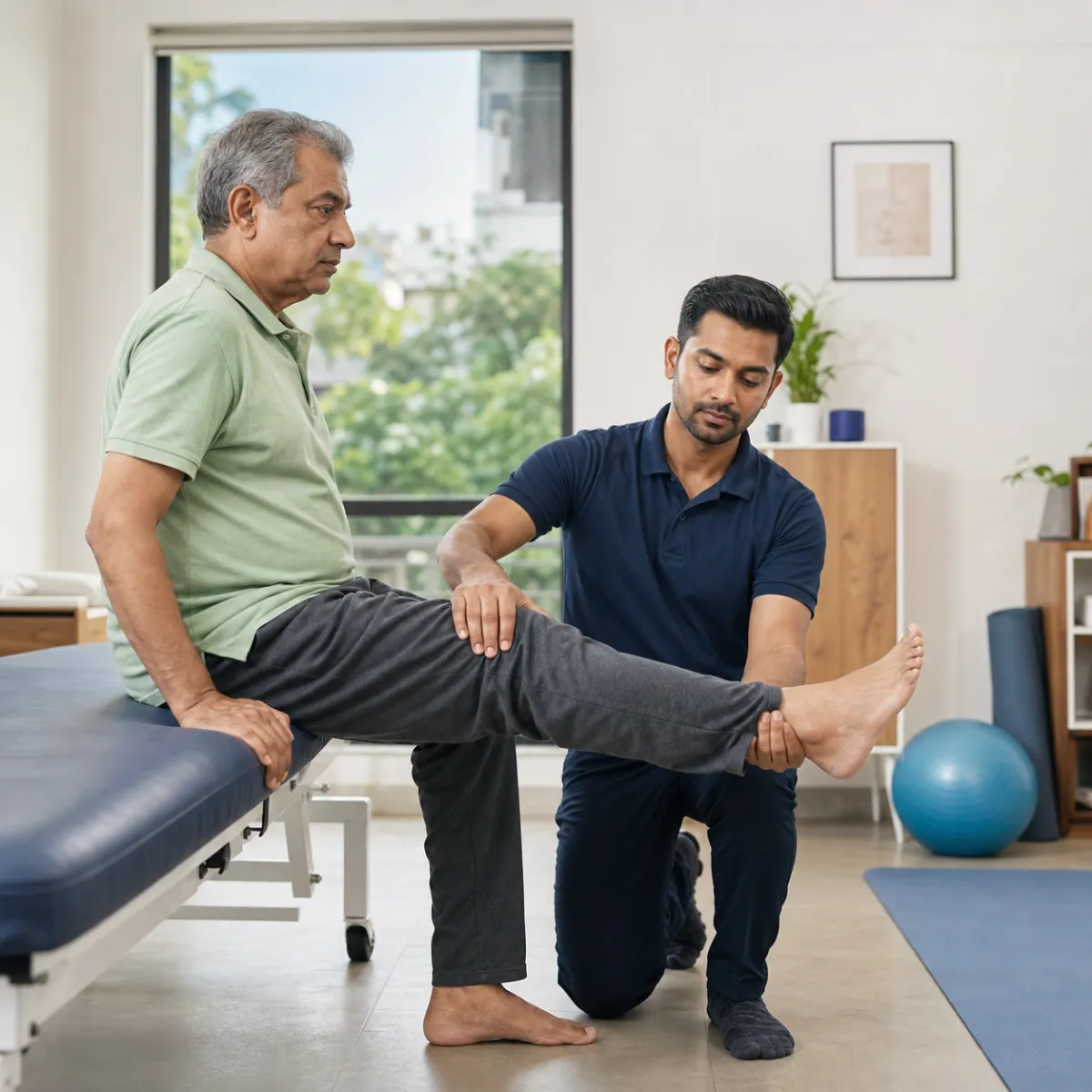 Physiotherapist assessing symptoms and functional limitations relevant to Home Exercise Therapy Programs in Kolkata