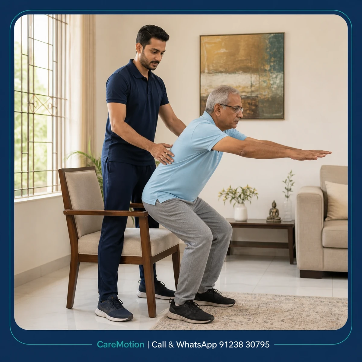 Physiotherapist guiding a structured Fall Prevention exercise session in Kolkata