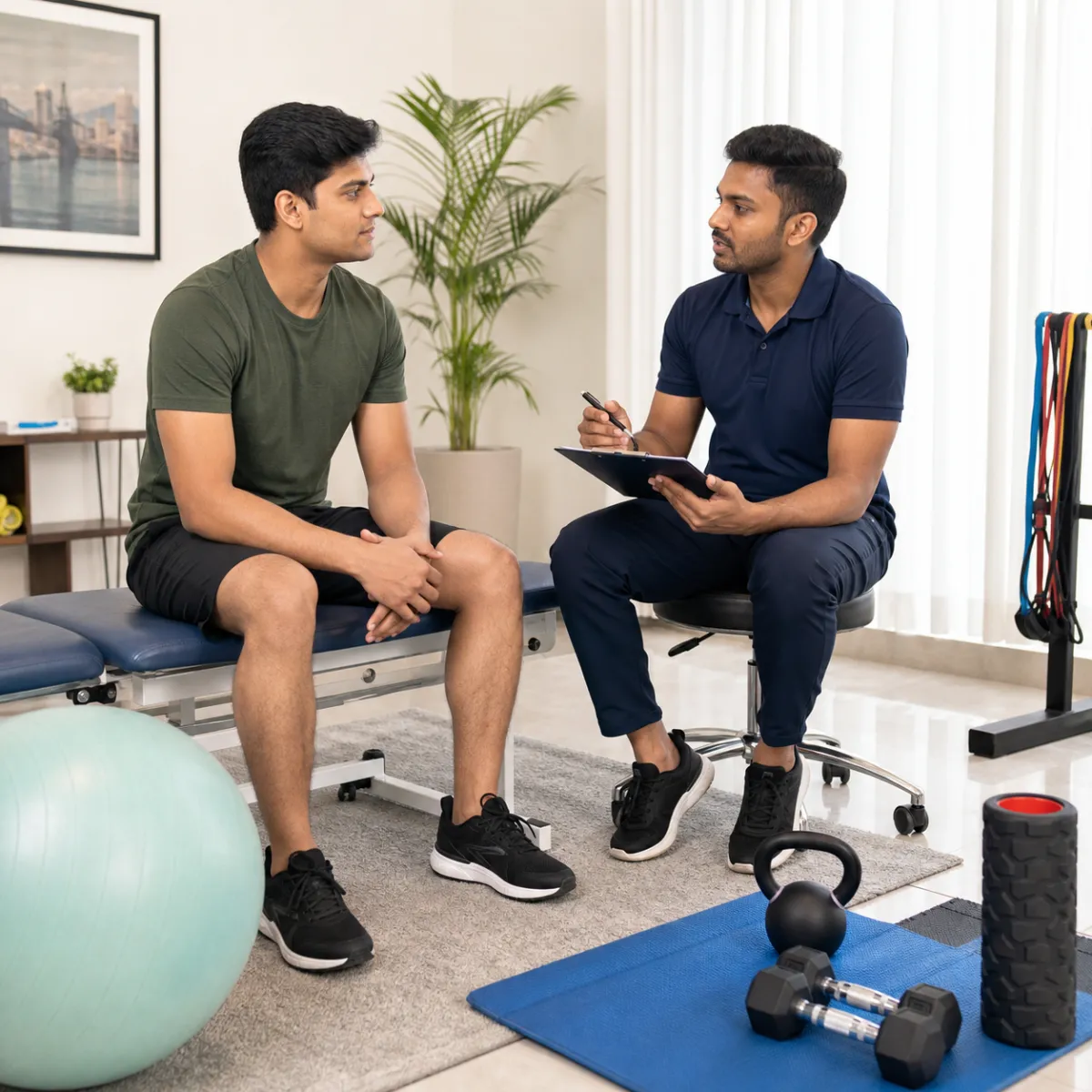 Physiotherapist completing an individualized Fitness & Conditioning assessment in Kolkata