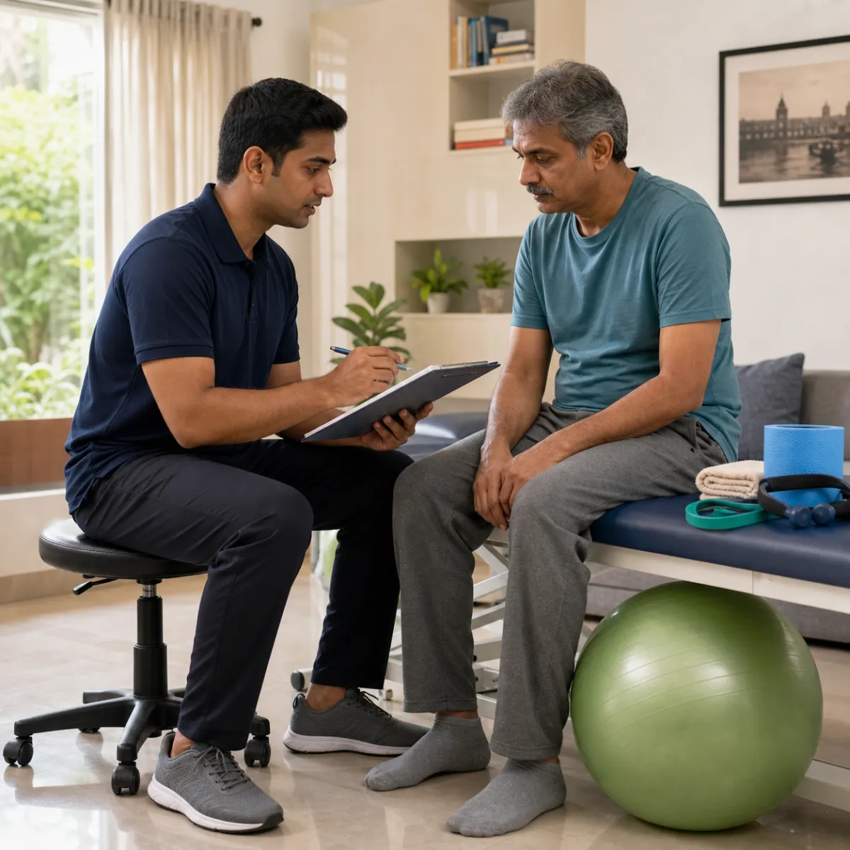 Physiotherapist completing an individualized Frozen Shoulder Rehabilitation assessment in Kolkata