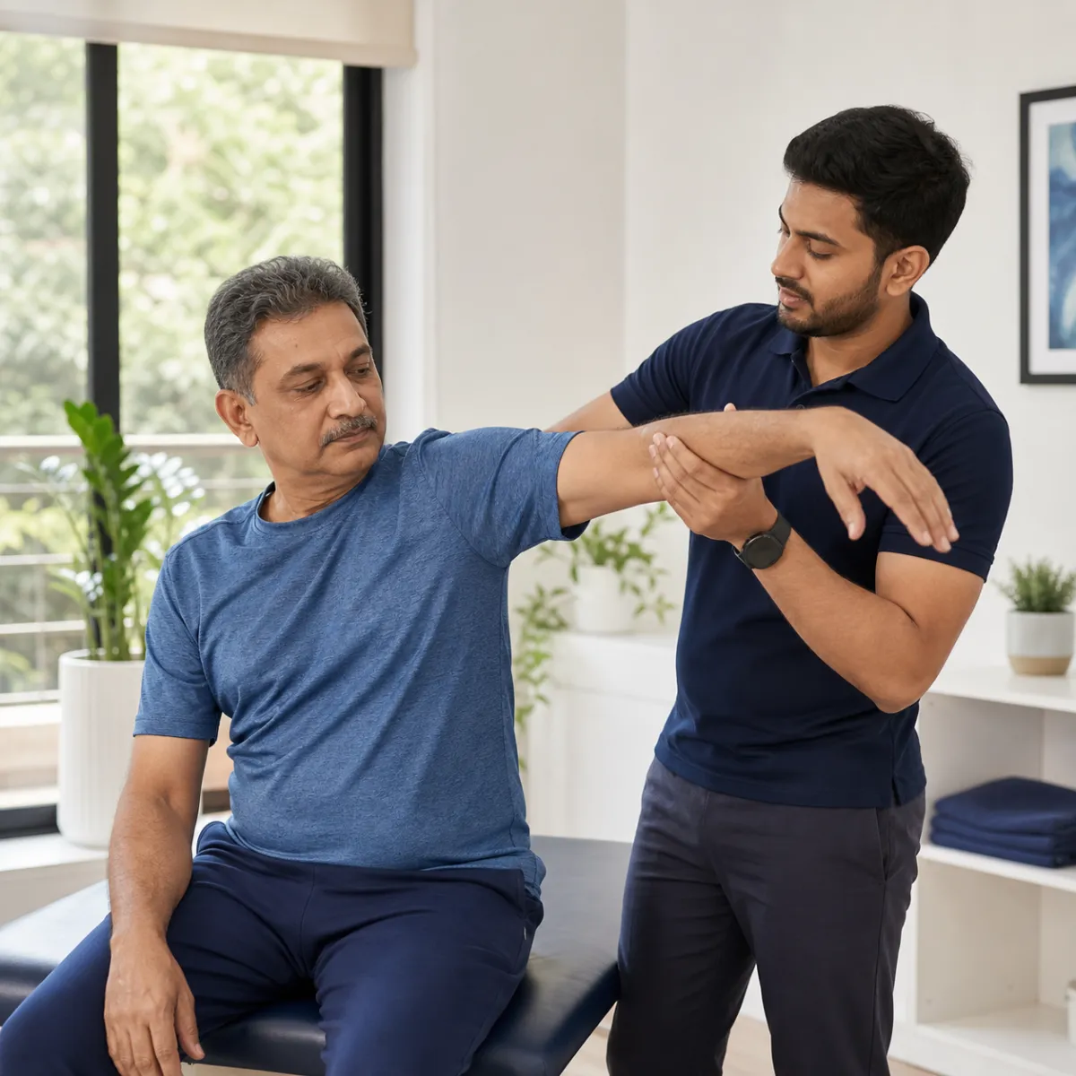 Physiotherapist guiding a structured Frozen Shoulder Rehabilitation treatment session in Kolkata