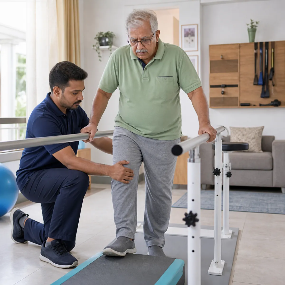 Physiotherapist assessing symptoms and functional limitations relevant to Geriatric Rehabilitation in Kolkata