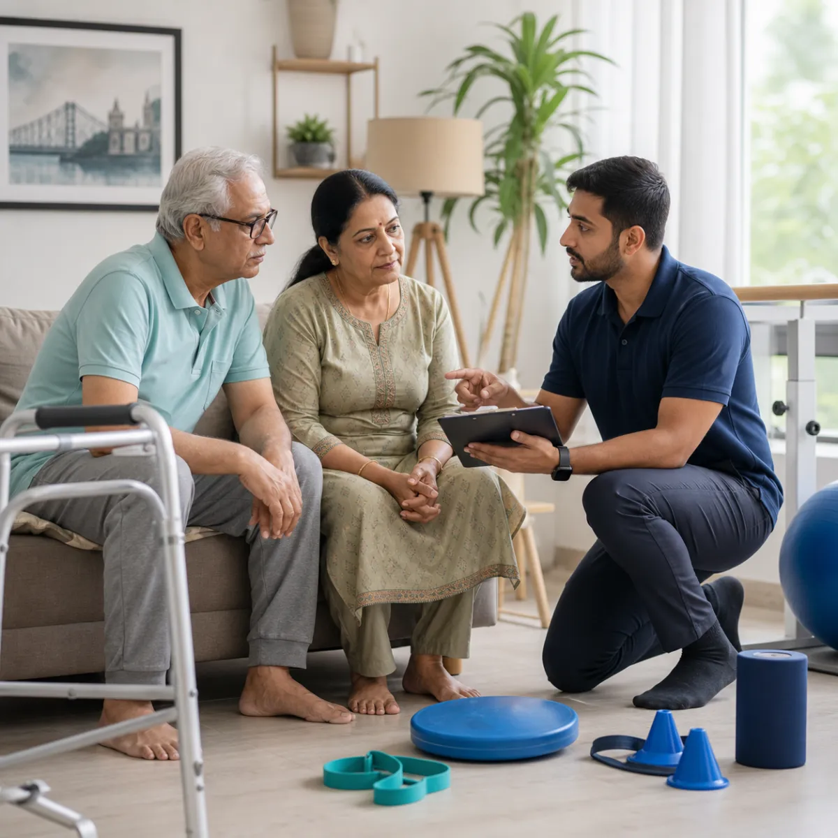 Physiotherapist completing an individualized Geriatric Rehabilitation assessment in Kolkata