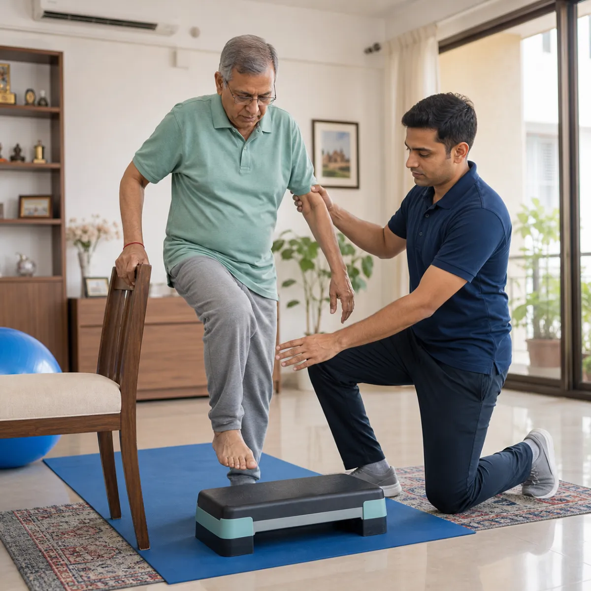 Physiotherapist guiding a structured Geriatric Rehabilitation treatment session in Kolkata