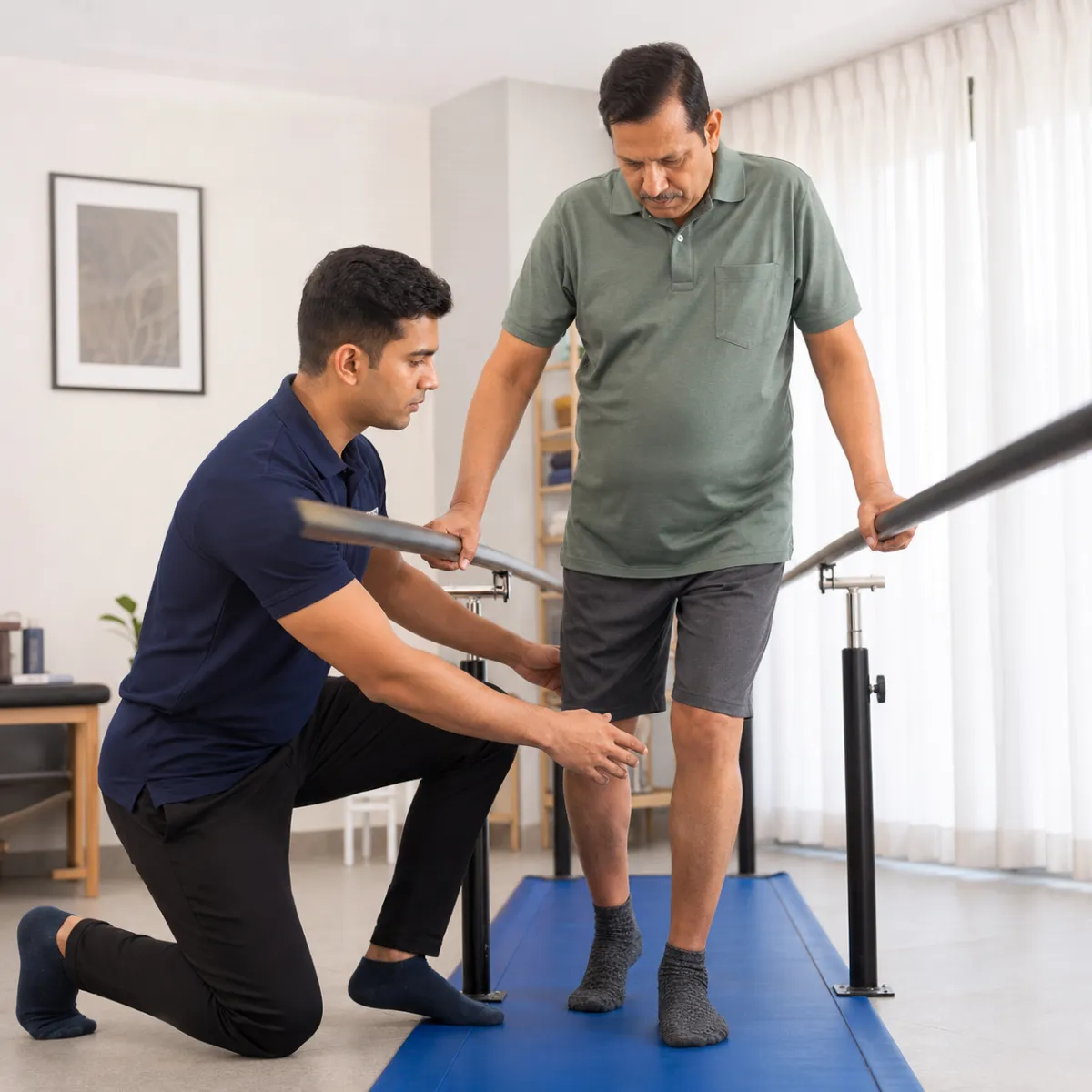 Physiotherapist assessing symptoms and functional limitations relevant to Guillain-Barré Syndrome Rehabilitation in Kolkata