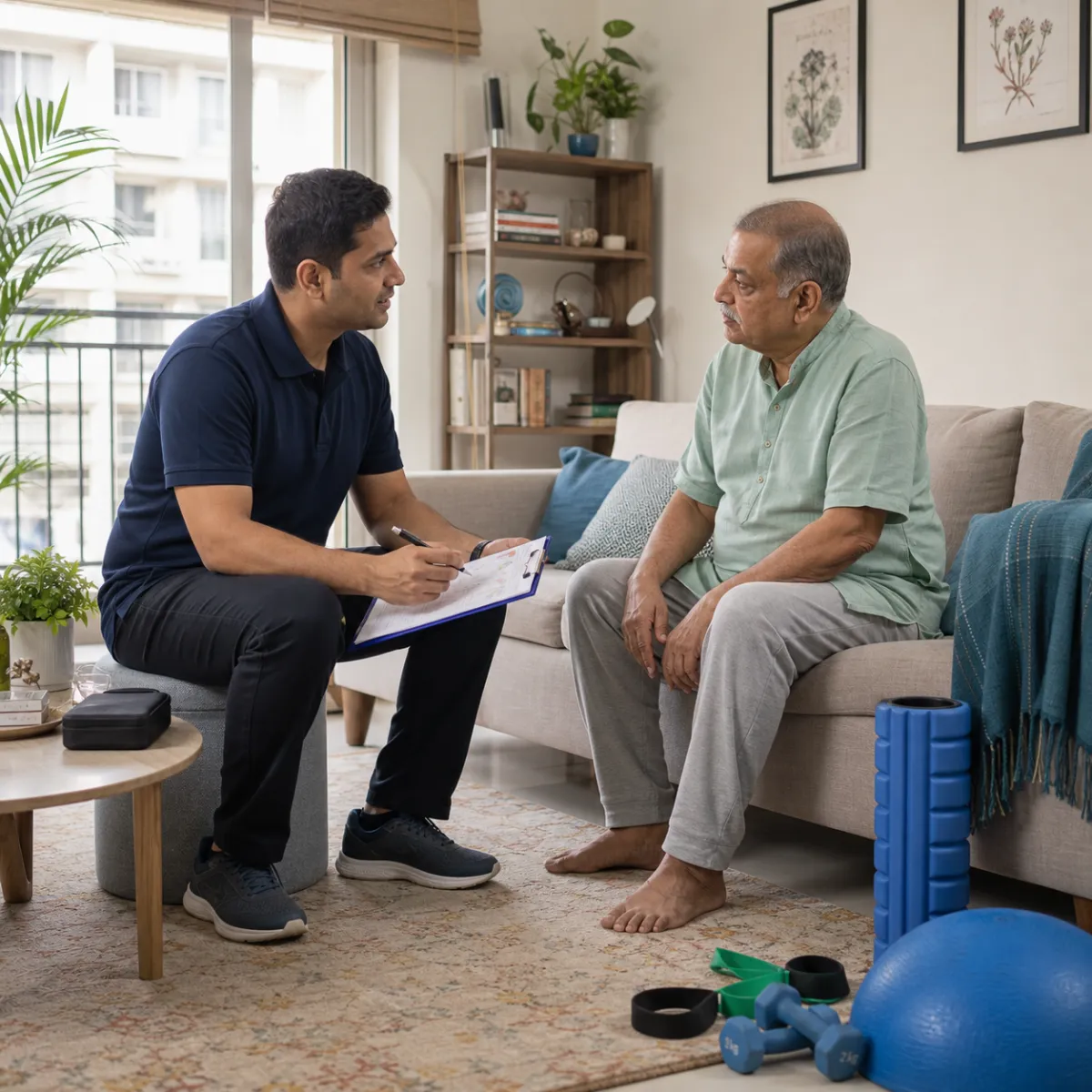 Physiotherapist completing an individualized Home Physiotherapy assessment in Kolkata