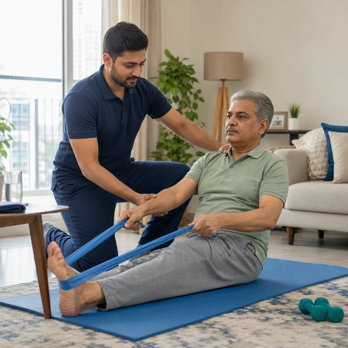 Physiotherapist guiding a structured Home Physiotherapy treatment session in Kolkata
