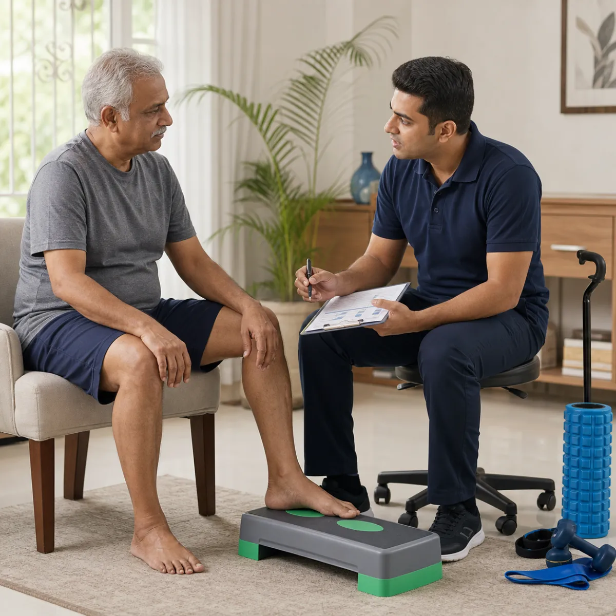 Physiotherapist completing an individualized Joint Replacement Prehabilitation assessment in Kolkata