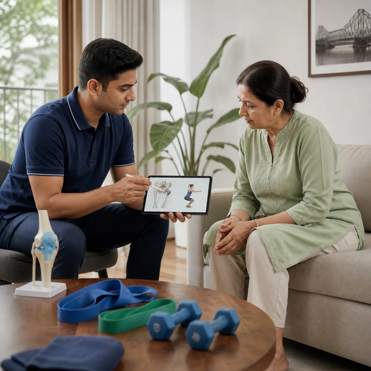 CareMotion physiotherapist delivering a personalized Joint Replacement Prehabilitation service in Kolkata