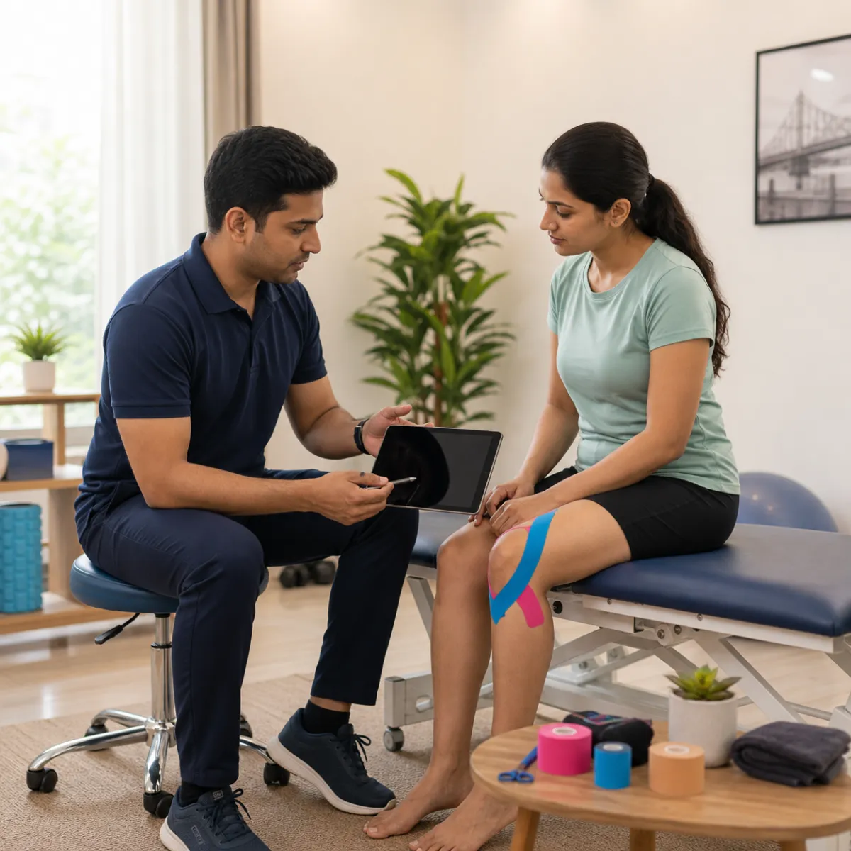 CareMotion physiotherapist delivering a personalized Kinesio Taping service in Kolkata