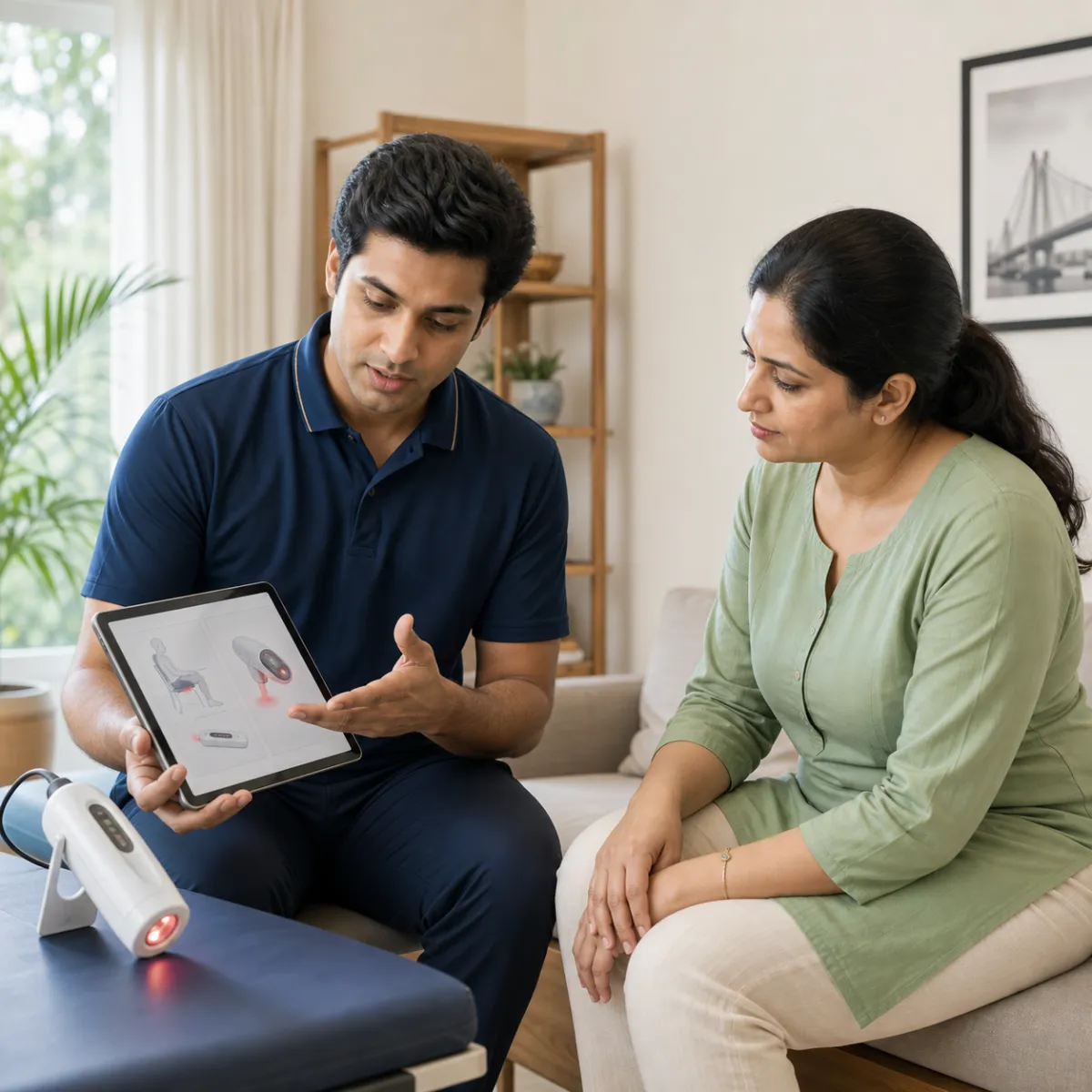 CareMotion physiotherapist delivering a personalized Low-Level Laser Therapy service in Kolkata