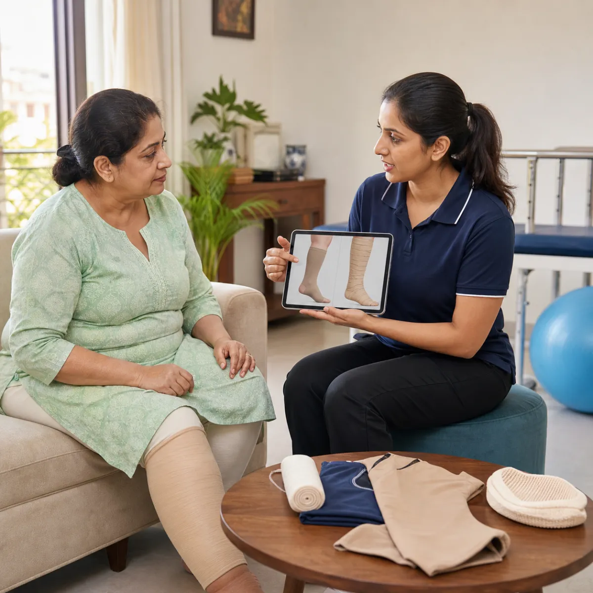 CareMotion physiotherapist delivering a personalized Lymphedema Management service in Kolkata
