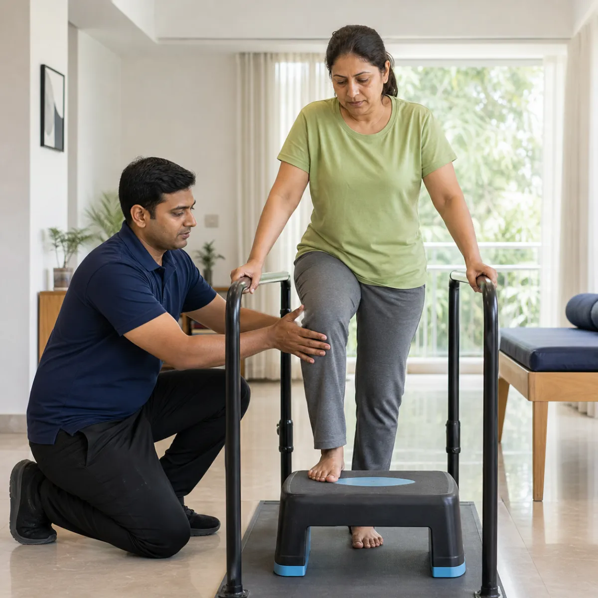 Physiotherapist assessing symptoms and functional limitations relevant to Multiple Sclerosis Rehabilitation in Kolkata