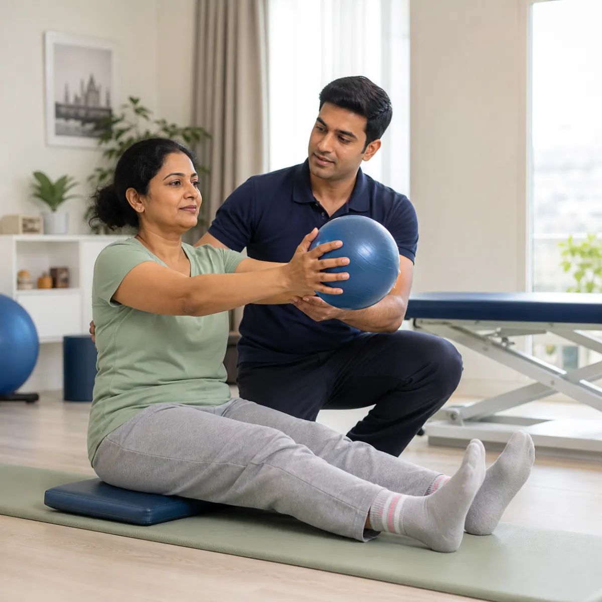 Physiotherapist guiding a structured Multiple Sclerosis Rehabilitation treatment session in Kolkata