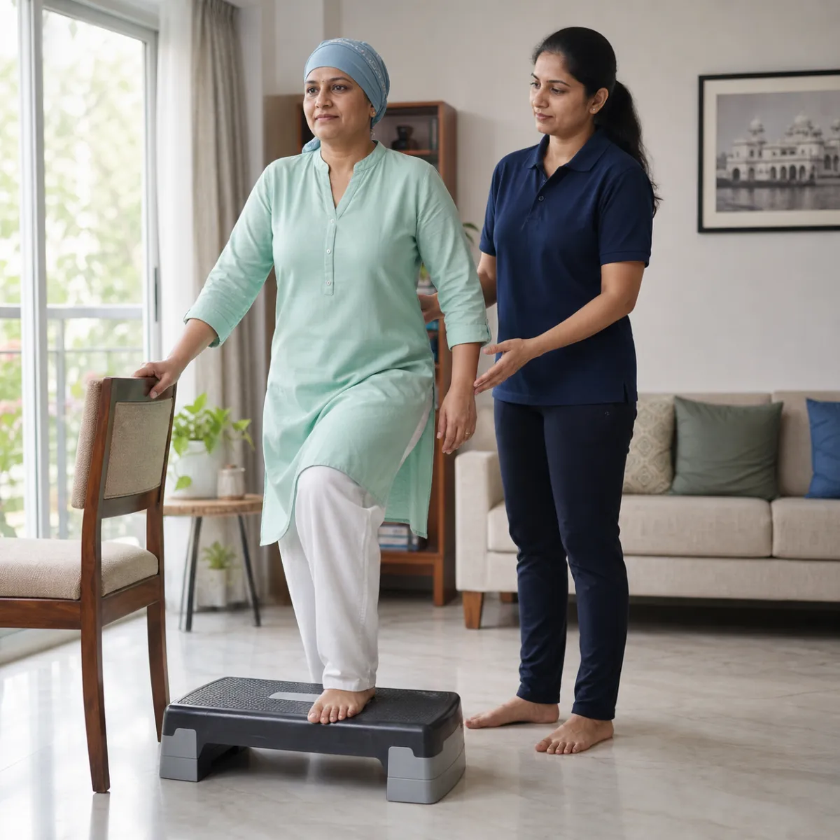 Patient participating in a goal-focused Oncology Physiotherapy session with a physiotherapist in Kolkata