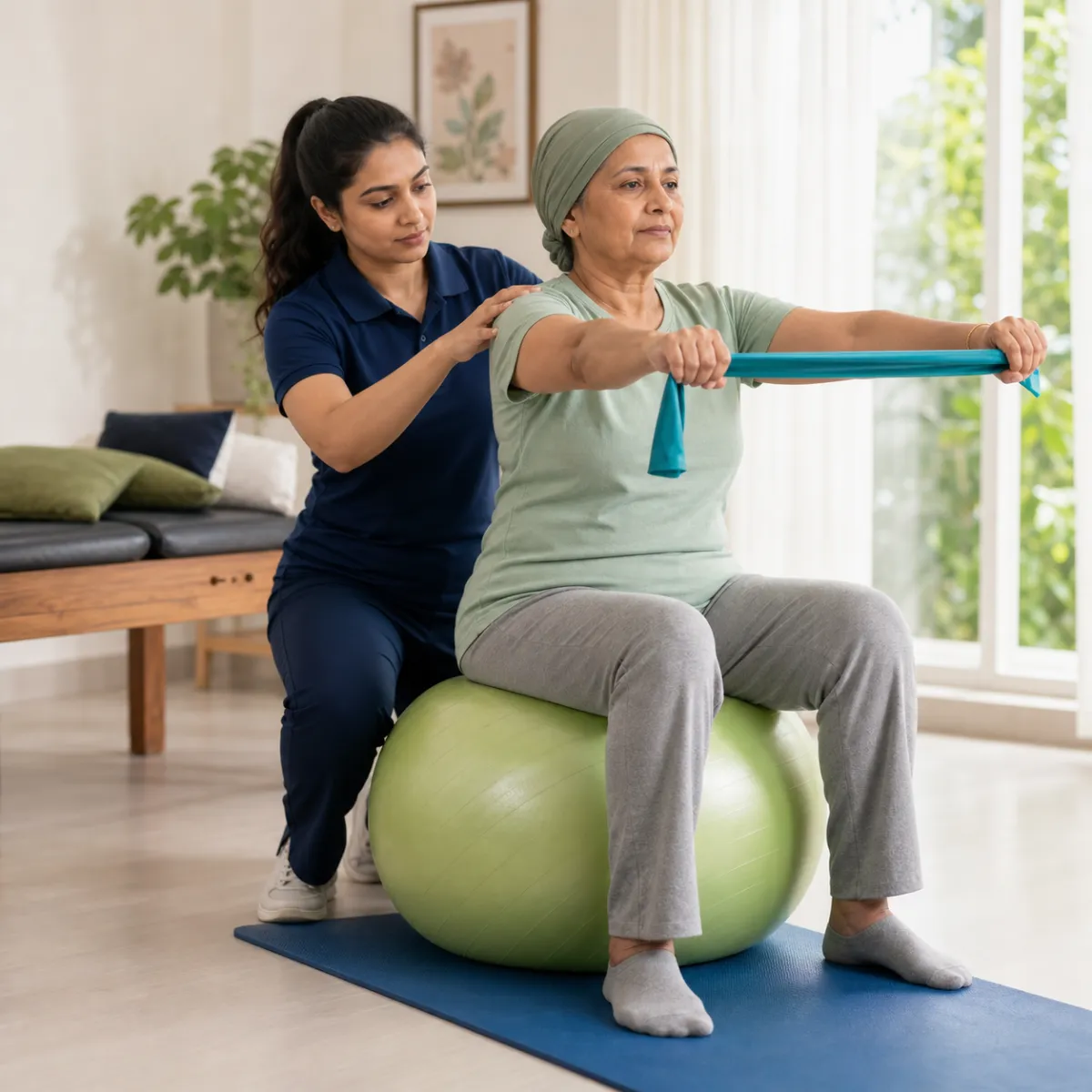 Physiotherapist guiding a structured Oncology Physiotherapy treatment session in Kolkata