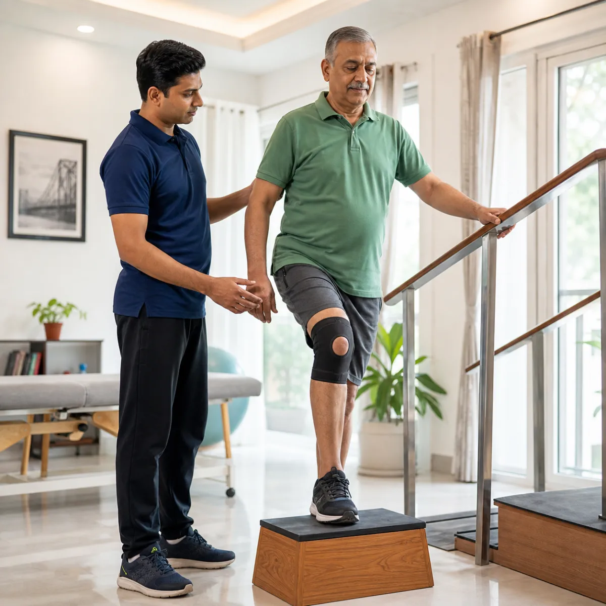 Patient participating in a goal-focused Orthopedic Rehabilitation session with a physiotherapist in Kolkata