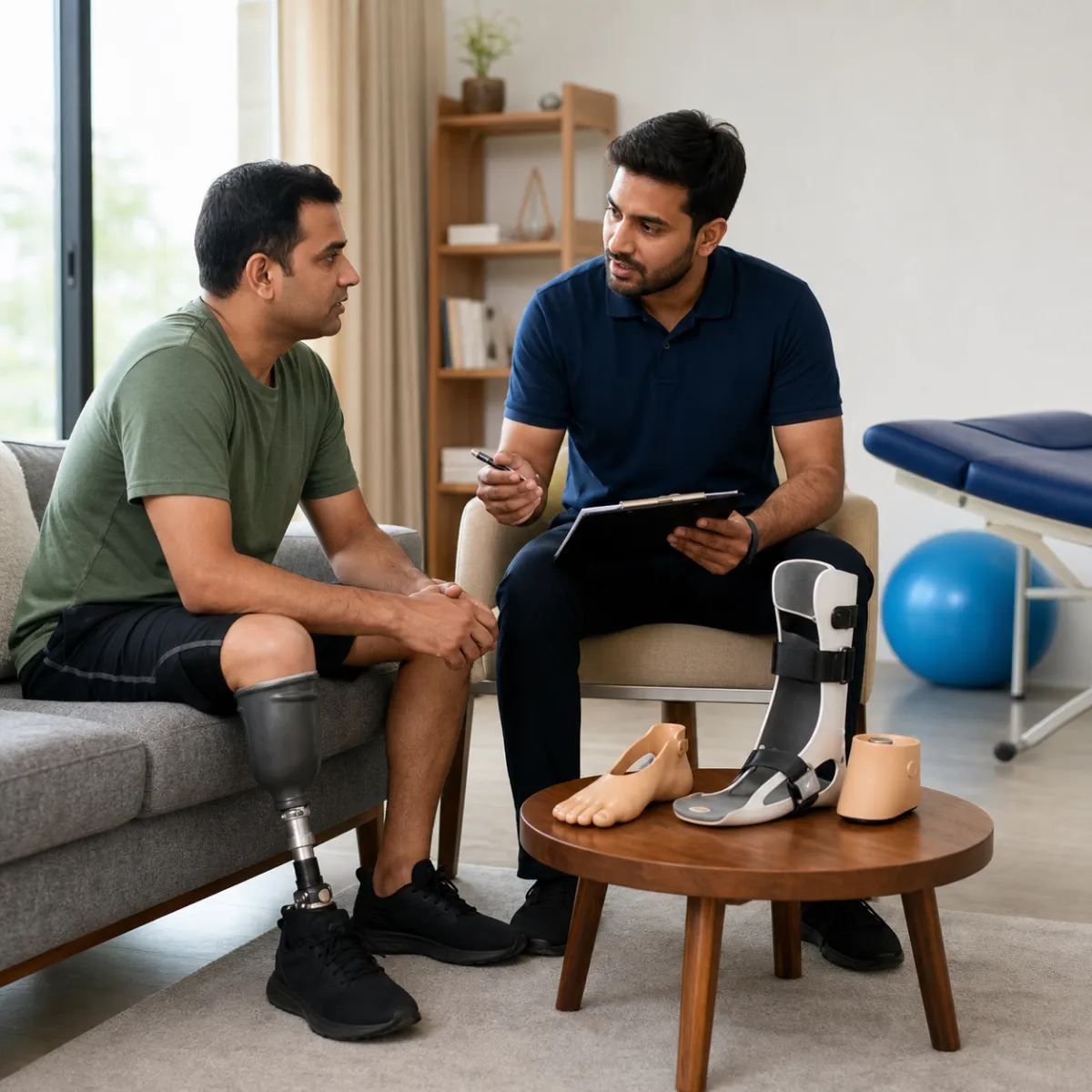 Physiotherapist completing an individualized Orthotic and Prosthetic Support assessment in Kolkata