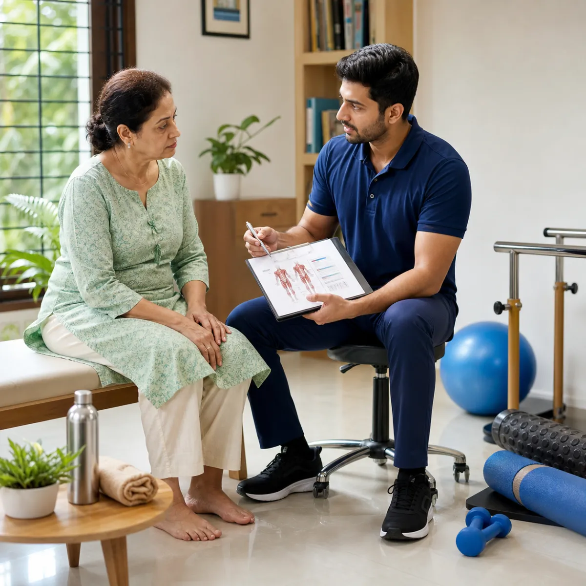 Physiotherapist completing an individualized Osteoarthritis Treatment assessment in Kolkata