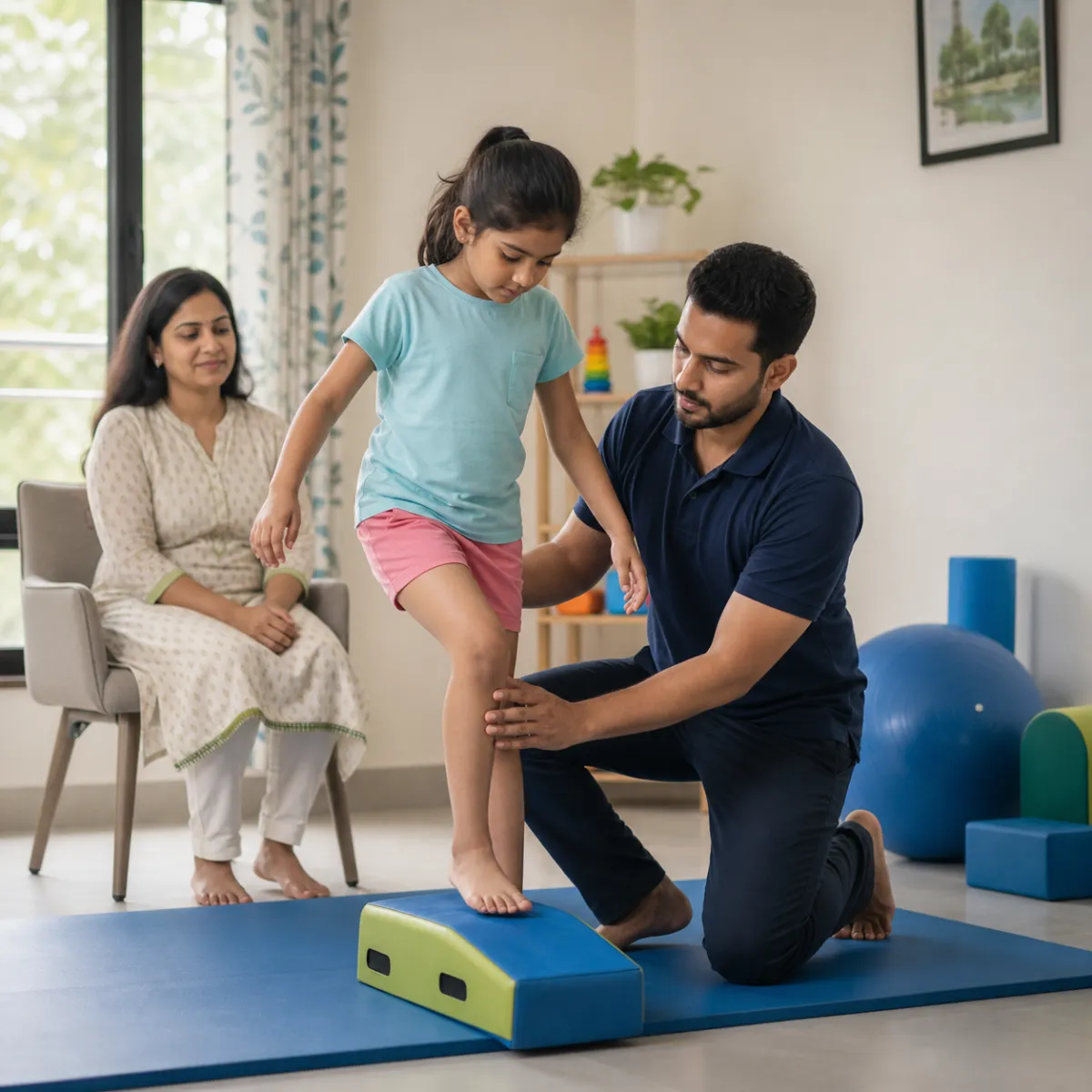 Physiotherapist assessing symptoms and functional limitations relevant to Paediatric Rehabilitation in Kolkata