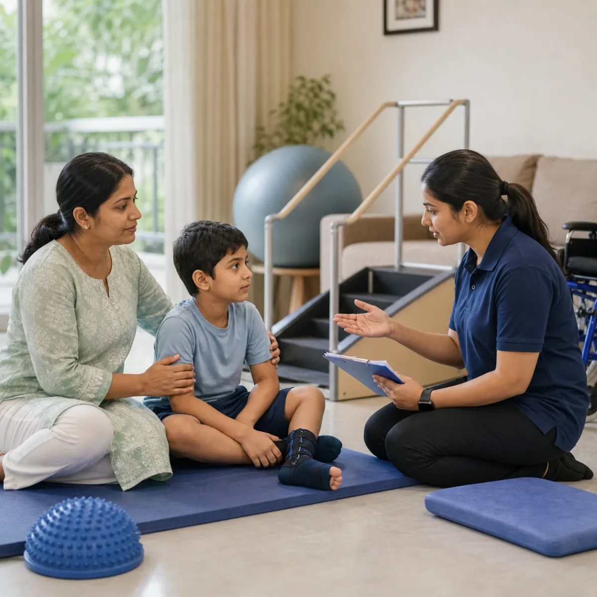 Physiotherapist completing an individualized Paediatric Rehabilitation assessment in Kolkata