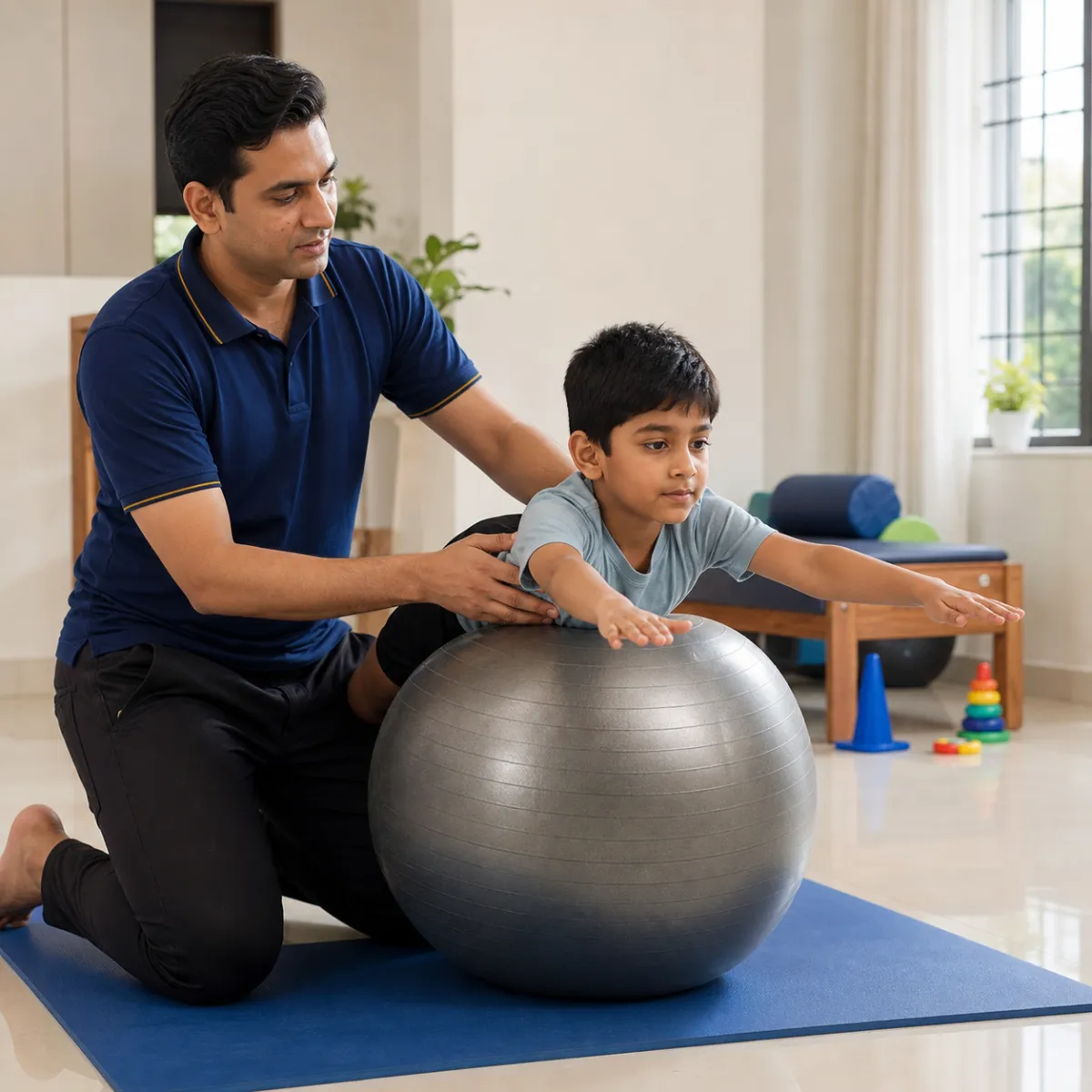 Physiotherapist guiding a structured Paediatric Rehabilitation treatment session in Kolkata