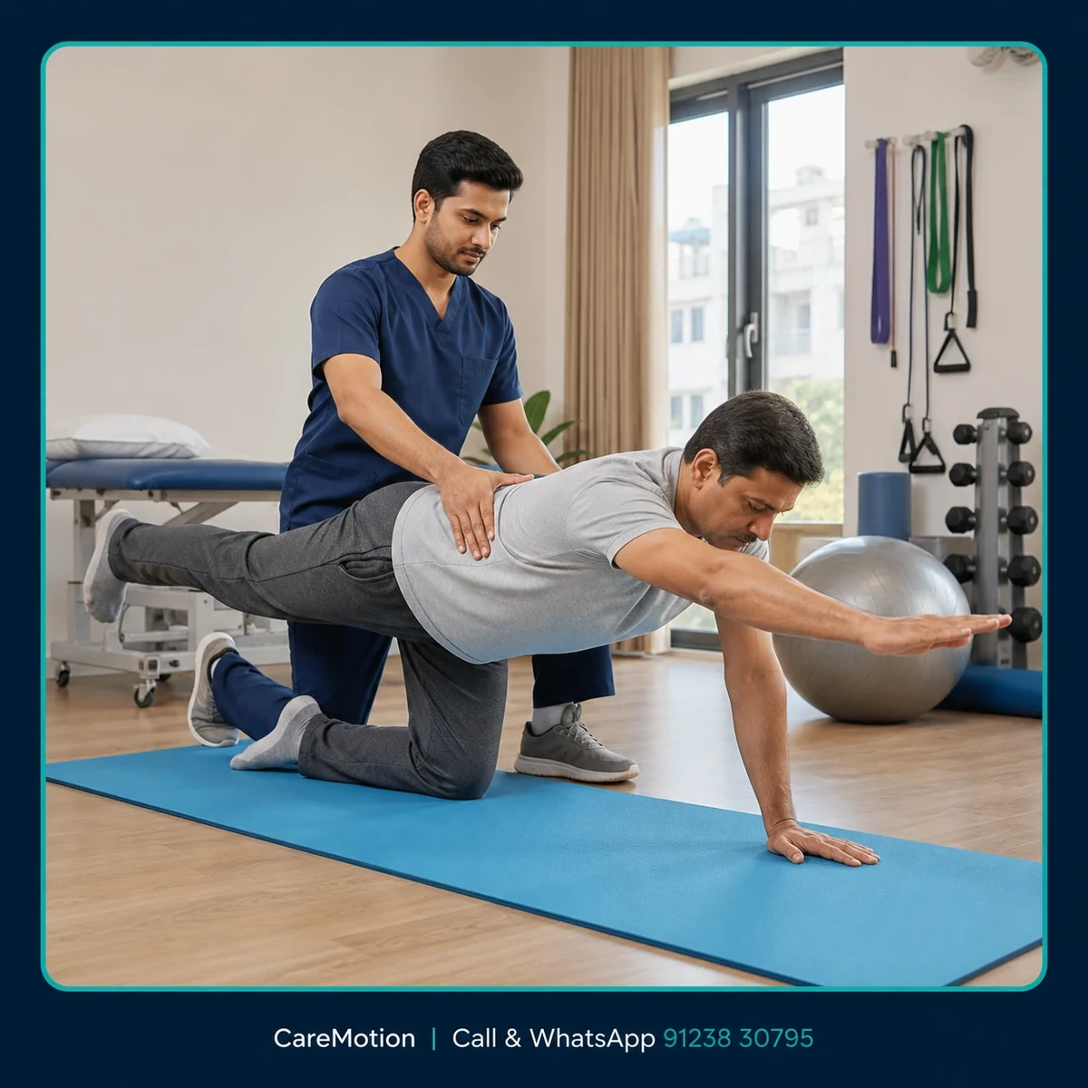 Physiotherapist guiding a structured pain management and rehabilitation session in Kolkata