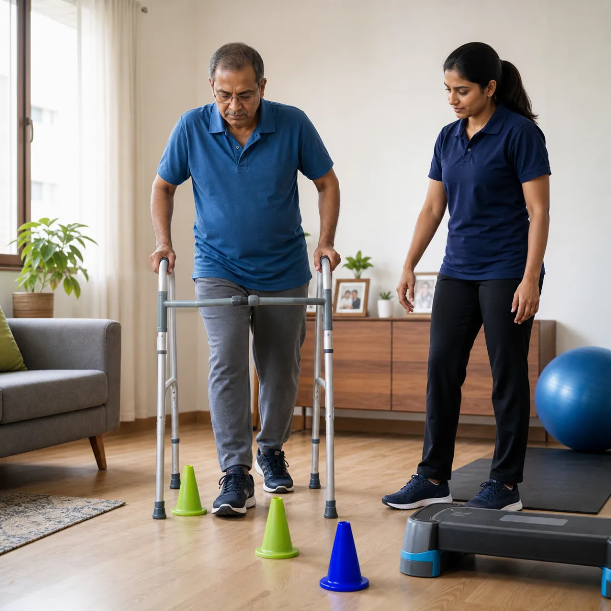 Patient participating in a goal-focused Parkinson's Physiotherapy session with a physiotherapist in Kolkata