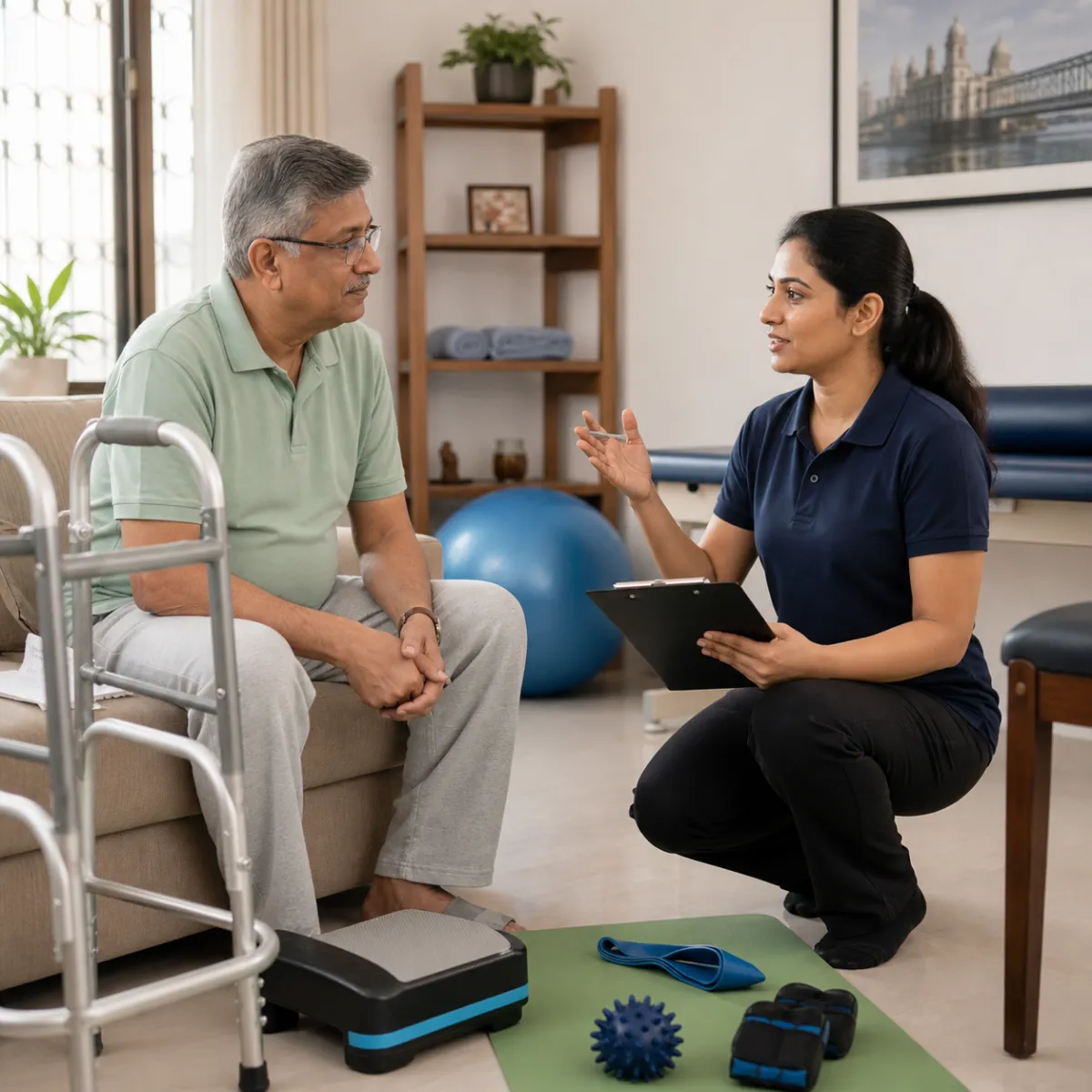 Physiotherapist completing an individualized Parkinson's Physiotherapy assessment in Kolkata