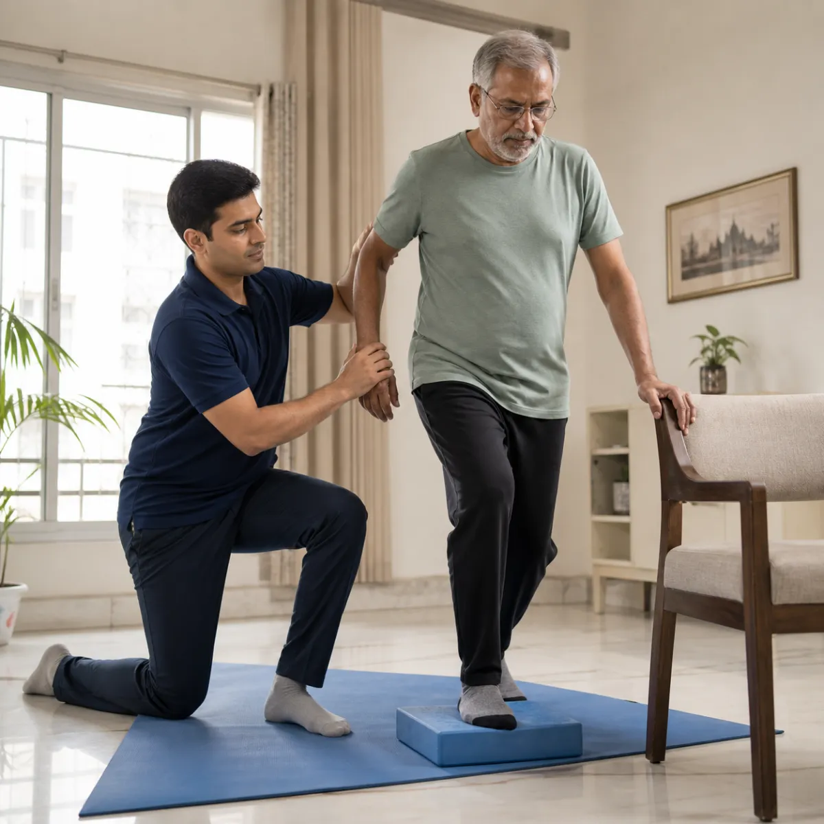 Physiotherapist guiding a structured Parkinson's Physiotherapy treatment session in Kolkata